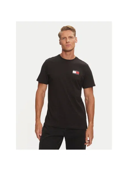 Tommy Jeans Póló Essential Flag Slim Fit fekete