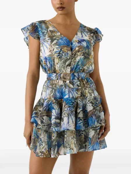 Rochie mini Guess cu imagine cu imprimeu tropical albastru