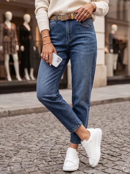Jeansy z paskiem mom fit Dstreet niebieskie
