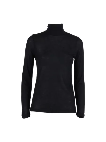 Sweter z golfem Majestic Filatures z kaszmiru z długim rękawem czarny