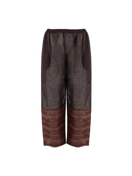 Lniane spodnie Tory Burch brązowe