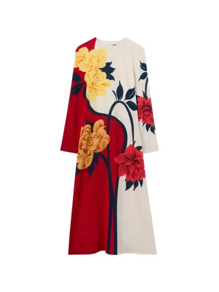 Rochie La Doublej cu model floral de costum roșu