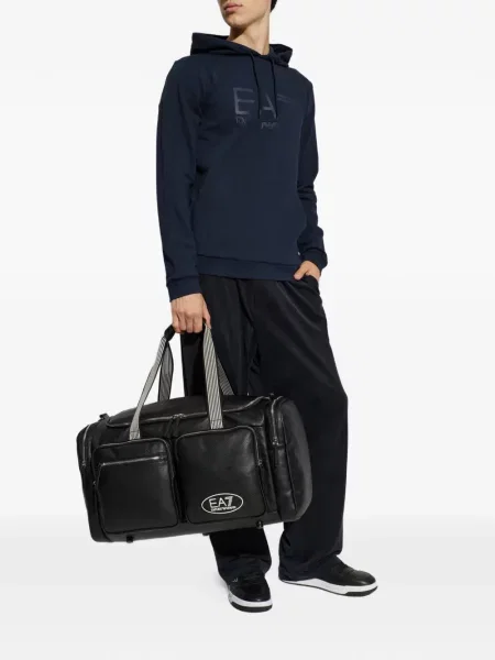 Hoodie Ea7 Emporio Armani με σχέδιο με κορδόνι μπλε