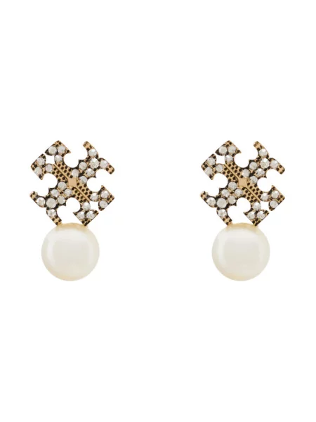 Tory Burch Auskarai LOGO AND PEARL STUD EARRINGS Auksinė