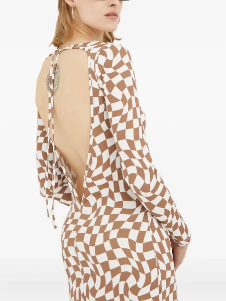 Карирана костюм миди рокля Resume до коляното кафяво