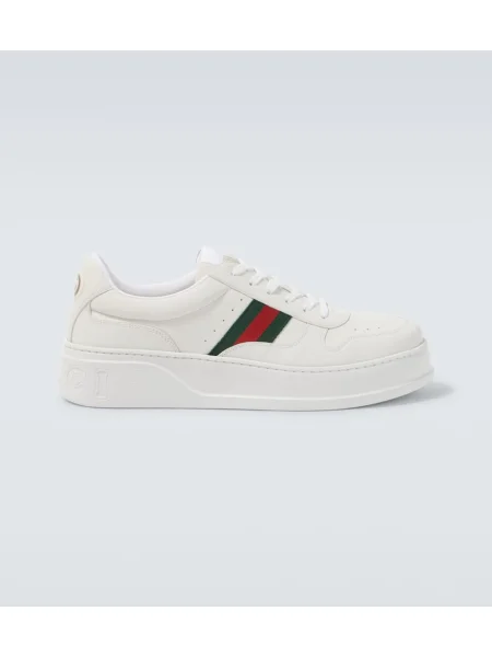Kožne prugaste tenisice Gucci bijela