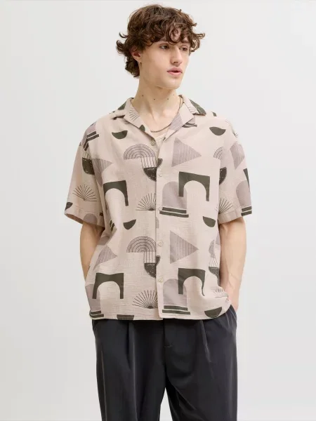 JACK & JONES Srajca kit / greige / temno zelena