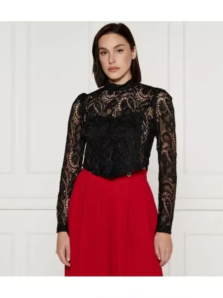 TWINSET Csipke blúz | Cropped Fit fekete
