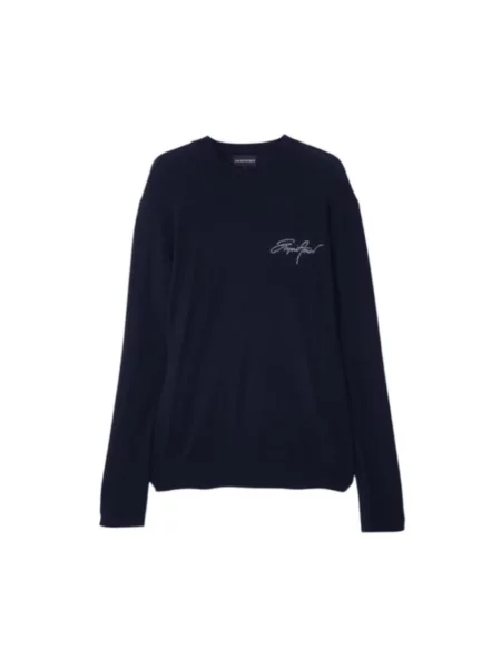 Sweter Emporio Armani wełniany z logo niebieski