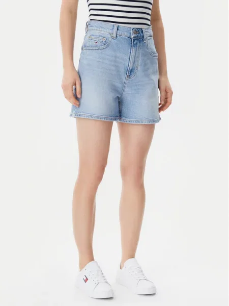 Krótkie szorty jeansowe Tommy Jeans z wysoką talią niebieskie