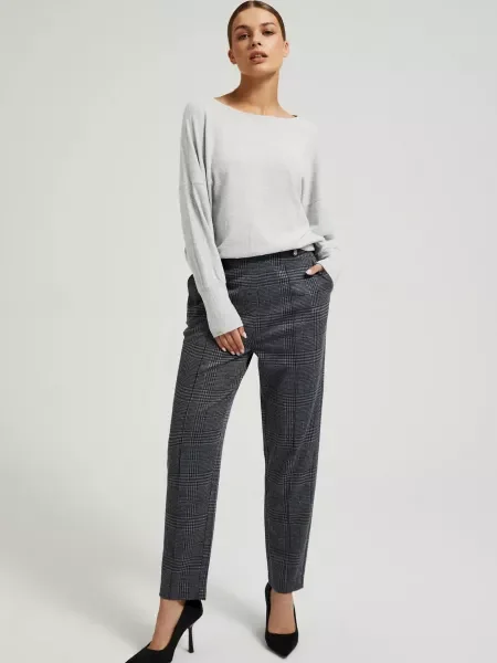 Pantaloni Moodo în carouri gri