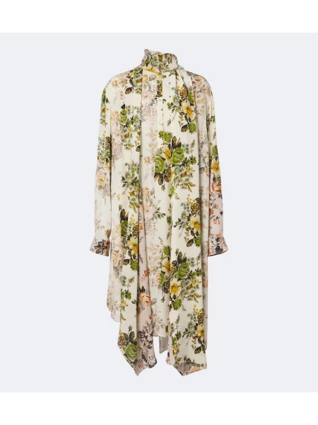 Rochie midi Acne Studios de mătase cu model floral cu legături