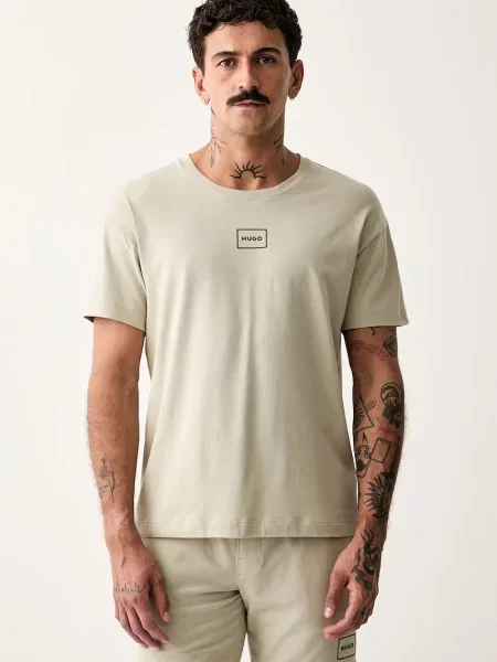 HUGO lounge tričko pánske s bavlnou Laze T-Shirt béžová