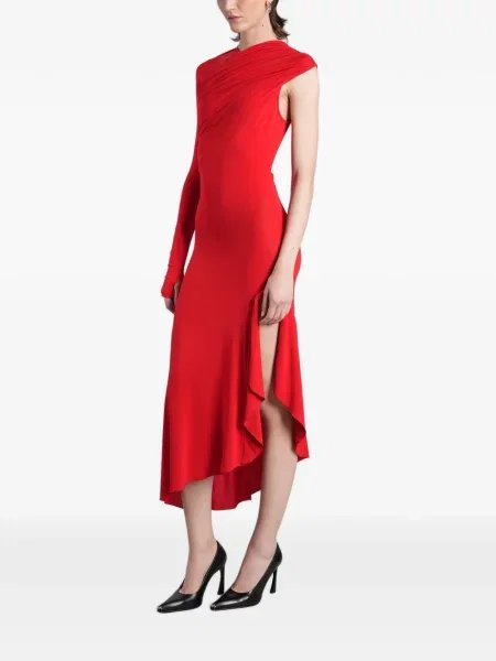Rochie midi Marine Serre cu volane asimetrică roșu