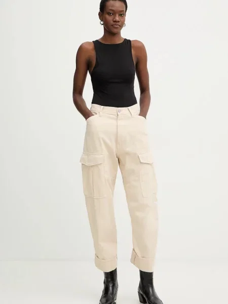 G-Star spodnie Cargo 3D boyfriend proste high waist beżowy