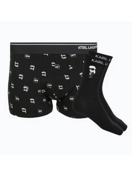 Set de box + șosete bărbați KARL LAGERFELD Ikon Trunk aop karl dot black negru