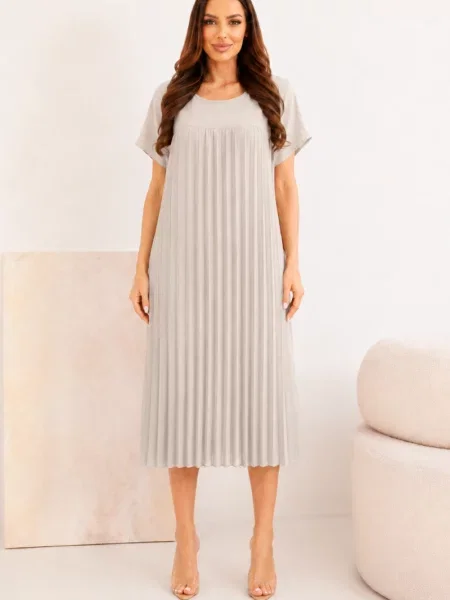 Rochie mini Kesi Włoski cu mâneci scurte bej