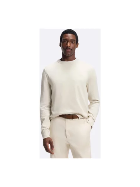 Sweter z dzianiny o kroju regular fit z czystej bawełny model ‘UPCAS’ Boss beżowy