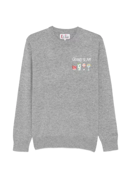 Pulover Mc2 Saint Barth cu broderie cu decolteu rotund gri