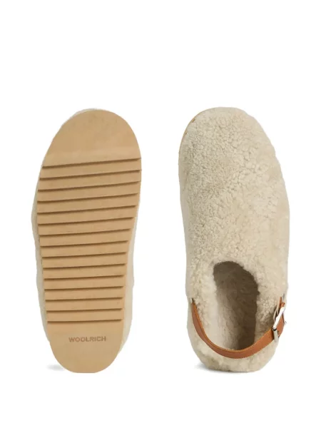 Papuci tip mules Woolrich cu cataramă alb