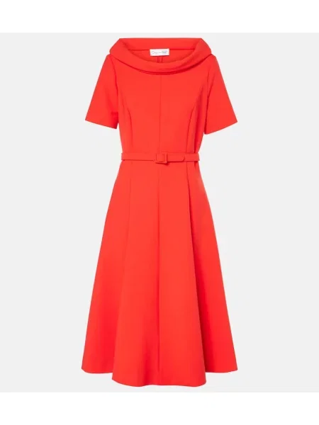 Volnena midi obleka Oscar De La Renta rdeča