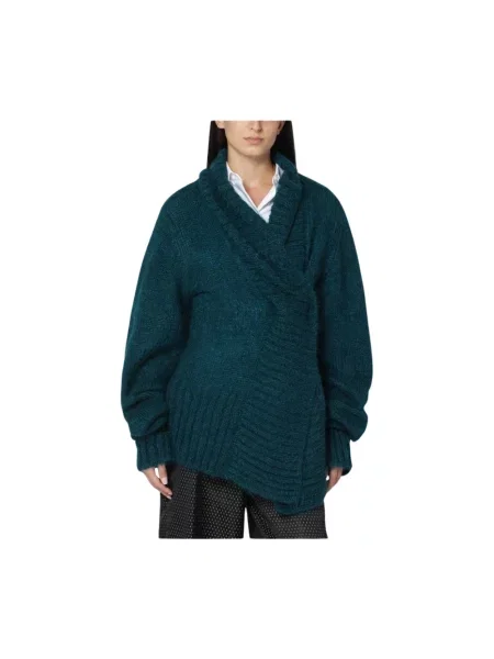 Sweter Dries Van Noten asymetryczny zielony
