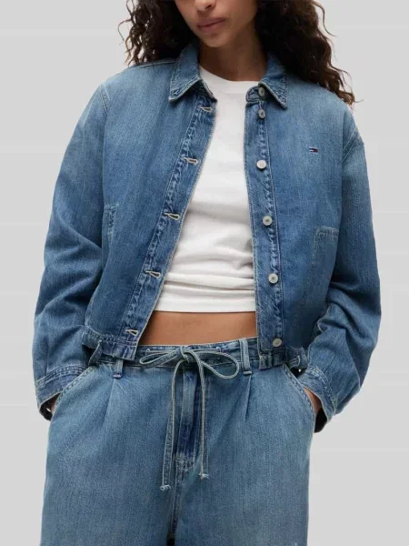 Spodnie z szerokimi nogawkami z mieszanki bawełny i lnu Tommy Jeans niebieskie