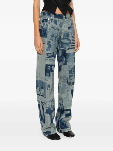 Дънки straight leg Jean Paul Gaultier с принт синьо