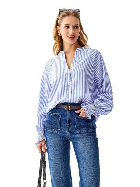 Cupshe Blúzka Stripe Puff Sleeve' modrá