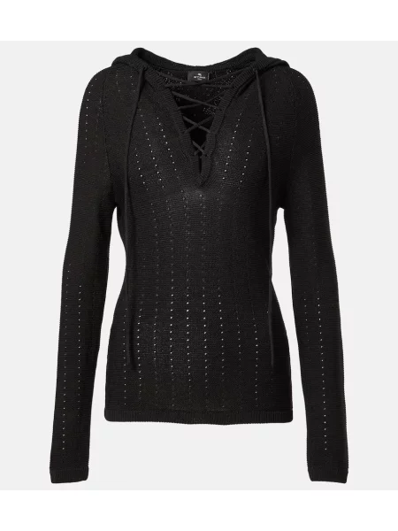 Pulover Etro de mătase cu glugă negru