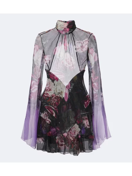 Rochie Roberto Cavalli de mătase cu model floral cu spatele deschis