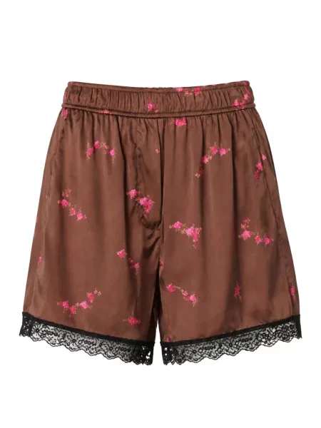 Pantaloni scurți Ganni cu model floral cu imagine din dantelă maro