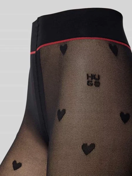 Rajstopy z intarsją z logo model „TH HEART” Hugo czarne