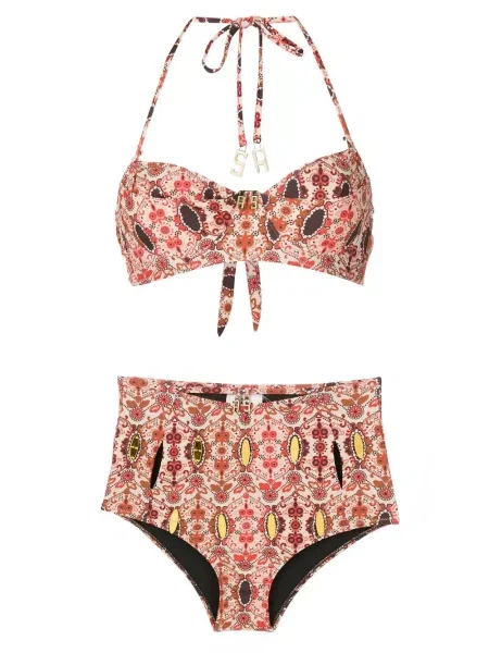 Bikini Amir Slama cu model floral cu imagine cu gât halter roșu