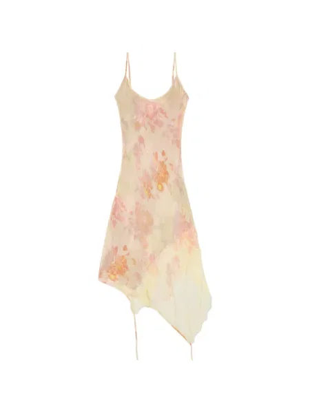 Rochie midi Diesel cu model floral cu imagine din dantelă galben