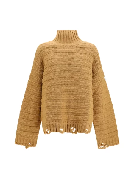 Sweter z golfem Mm6 Maison Margiela wełniany beżowy