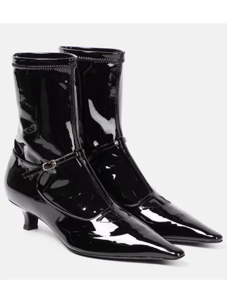 Cizme scurte The Row din piele de lac negru