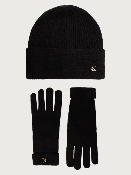 Calvin Klein căciulă și mănuși pentru femei cu lână negru