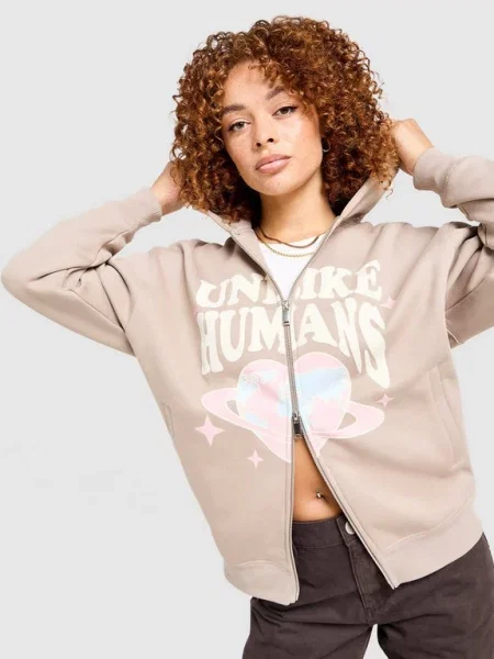 Unlike Humans Bluza Rozpinana Z Kapturem Protect beżowa