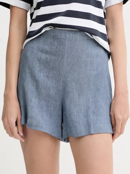 Theory pantaloni scurți din in femei uni high waist albastru