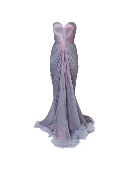 Rochie maxi Iris Serban cu pene violet