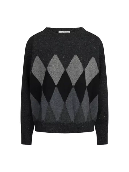 Sweter Ballantyne wełniany z okrągłym dekoltem szary