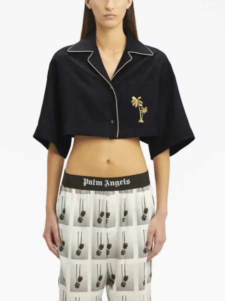 Πουκάμισο Palm Angels με κέντημα κομμένο μαύρο
