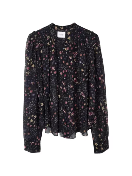 Bluză Marant Etoile de mătase cu model floral cu imagine negru