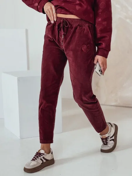 Spodnie casual one size VELVITO sztruksowe bordowe Dstreet
