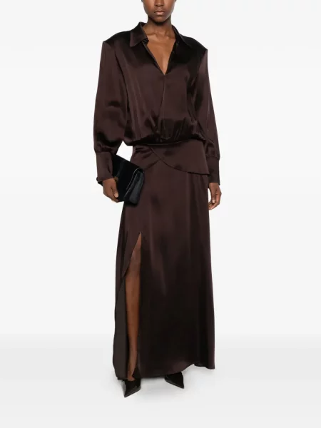 Rochie maxi Carla G. din satin maro