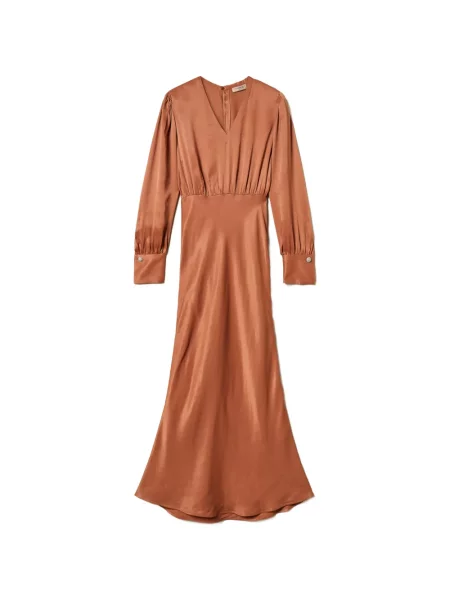 Rochie maxi Twinset din satin lungă de costum maro