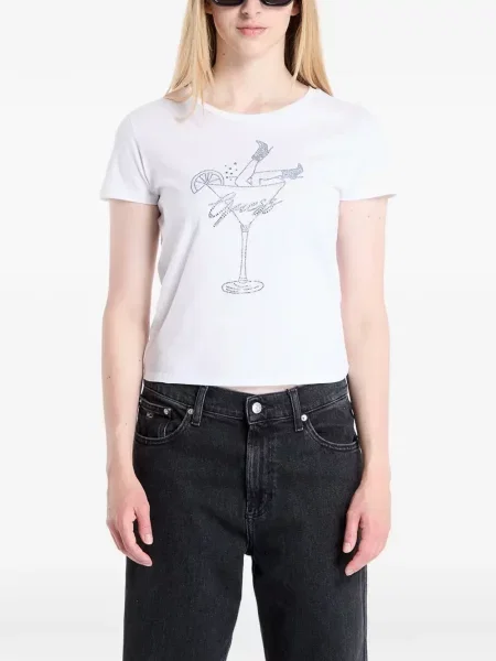 Stras tricou Guess alb