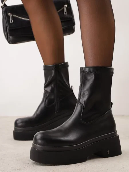 Botine VICES pe platformă cu gambă mulată Islana negre