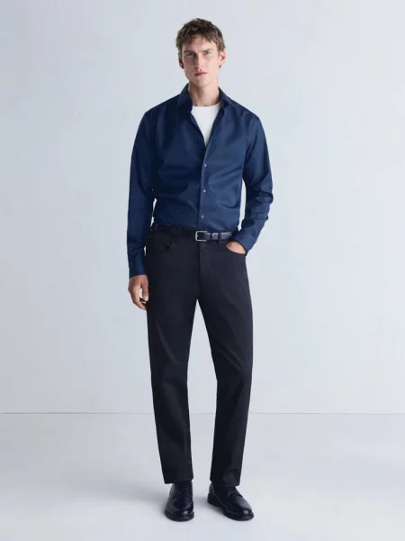 Koszula slim fit comfort stretch non-iron atramentowy Mężczyzna XS MANGO MAN